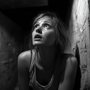 Scared Emma in the cellar | Source: Midjourney