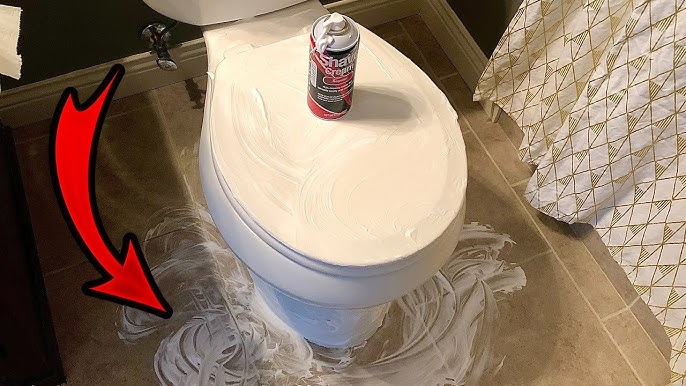 Lady sprays shaving cream around toilet bowl for this brilliant reason